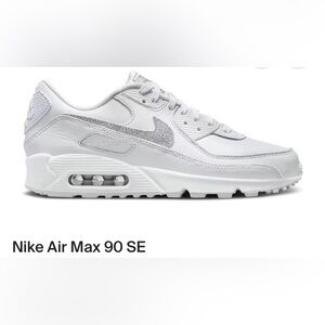 Nike Air Max 90 SE Silver Glitter/White Sneakers Size 5.5